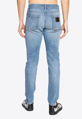 Logo Plate Distressed Jeans