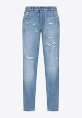 Logo Plate Distressed Jeans