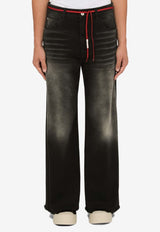 Wide-Leg Drawstring Washed Jeans