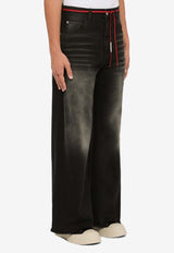 Wide-Leg Drawstring Washed Jeans