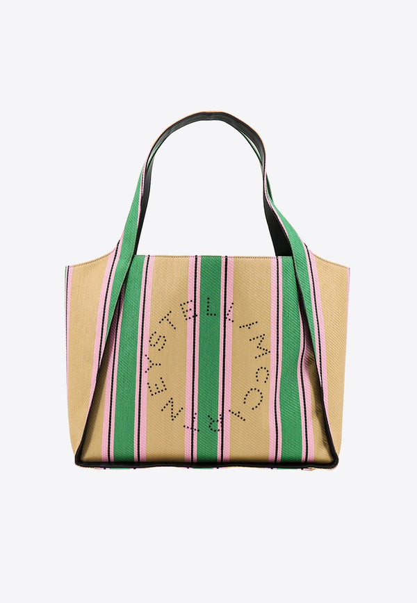 Studded Logo Raffia Stripe Tote Bag