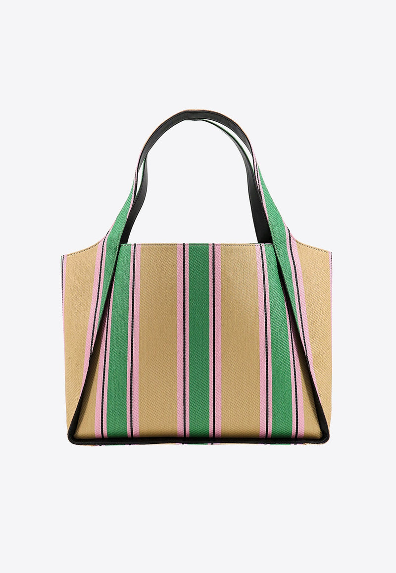 Studded Logo Raffia Stripe Tote Bag