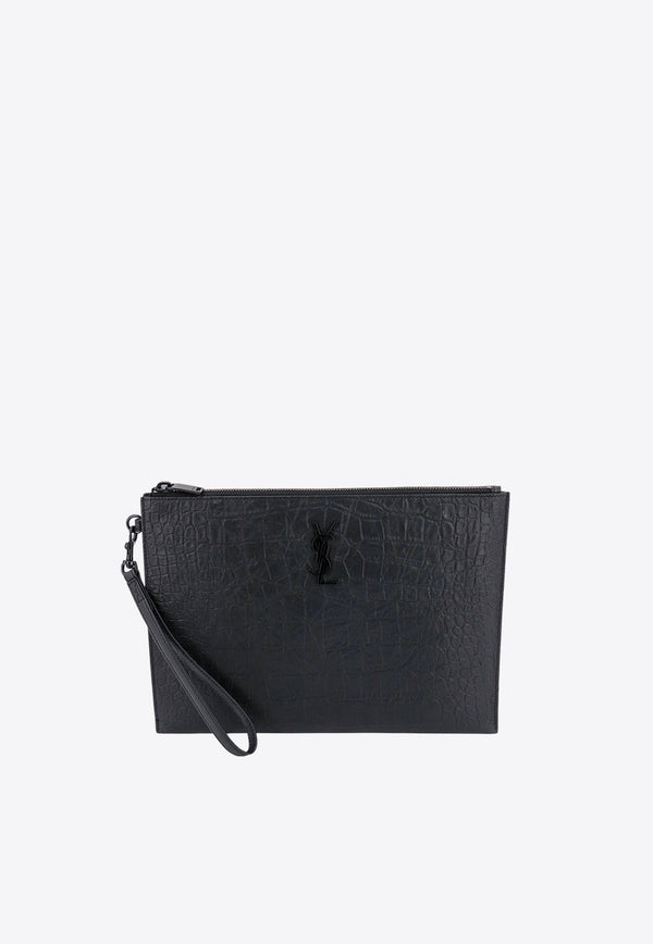 Cassandre Croc-Embossed Leather Pouch