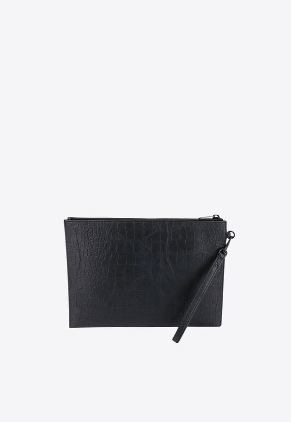 Cassandre Croc-Embossed Leather Pouch