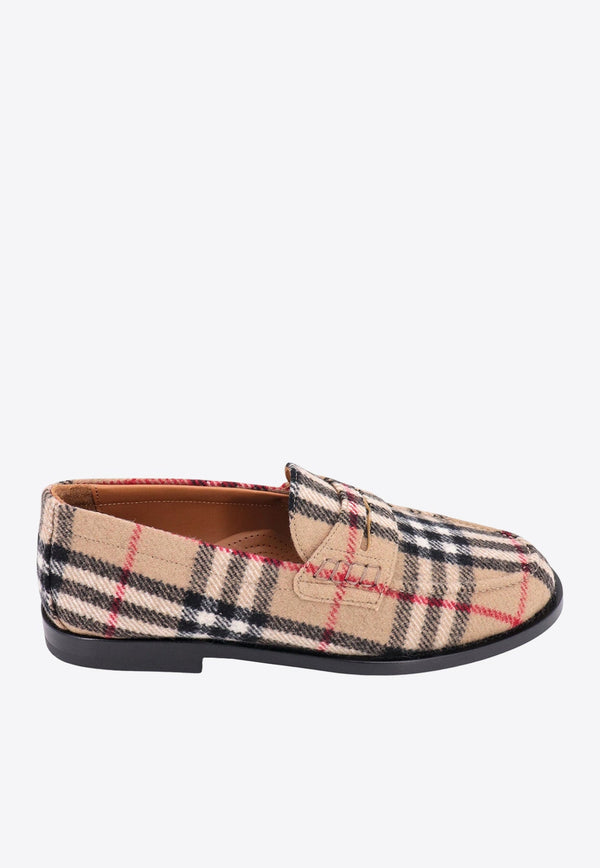 Wool Felt Checked Loafers