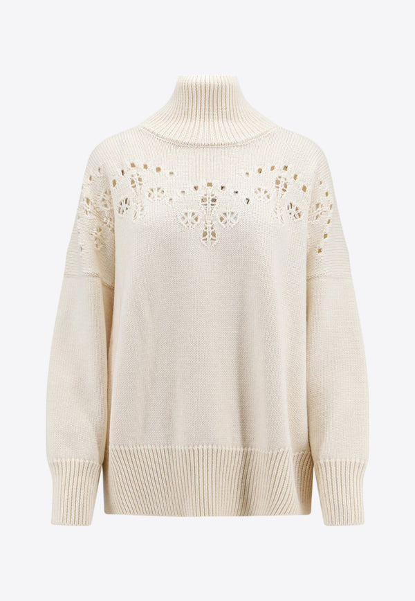 Floral Embroidery Ribbed Wool Sweater
