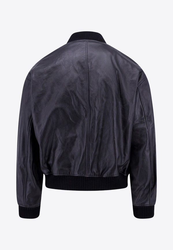 Zip-Up Leather Bomber Jacket