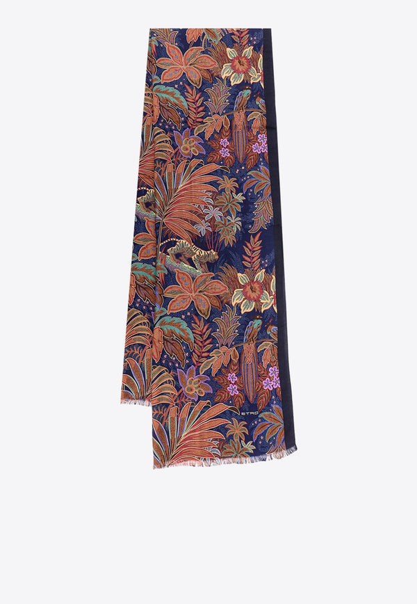 Floral Print Frayed Scarf