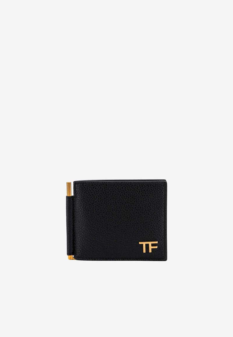 TF Logo Grain Leather Money Clip Wallet