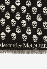 Skull Print Fringed Wool Scarf