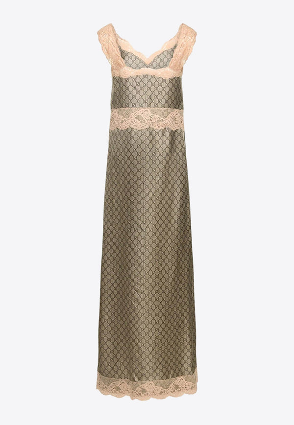 Lace-Trimmed GG Supreme Silk Maxi Dress