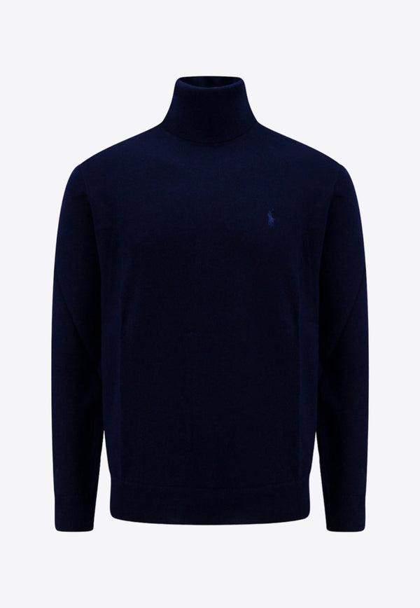 Logo Embroidered Wool Turtleneck Sweater