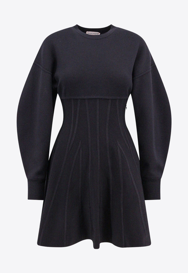 Flared Wool-Bend Mini Dress