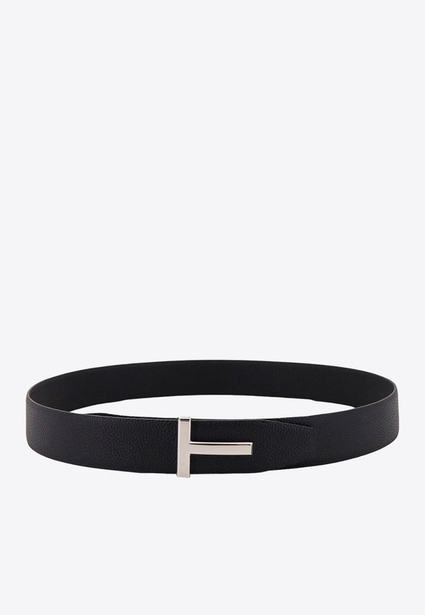 T Buckle Grained Leather Reversible Belt