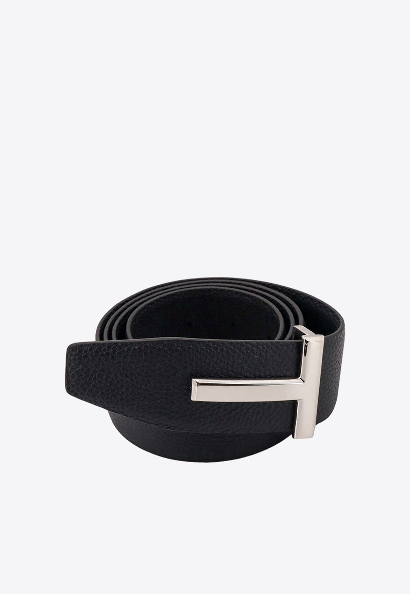 T Buckle Grained Leather Reversible Belt
