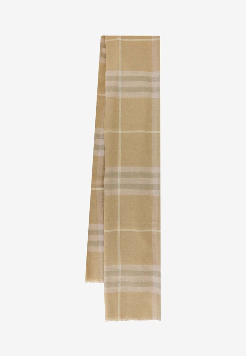 Checked Wool Fringed Scarf