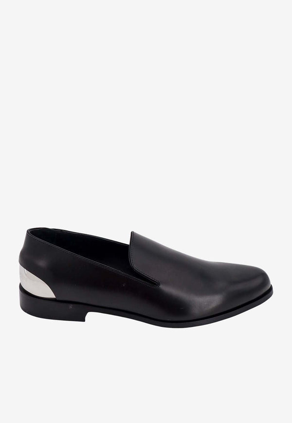 Metal Heel Detail Leather Loafers