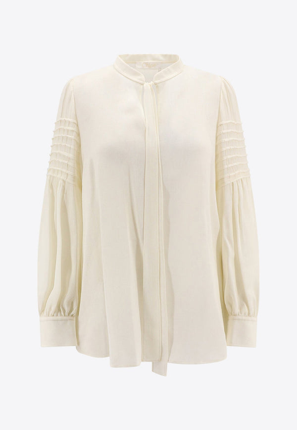 Long-Sleeved Gathered Blouse