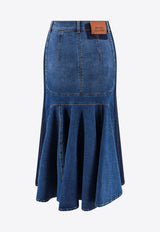 Denim Midi Skirt with Front Slit
