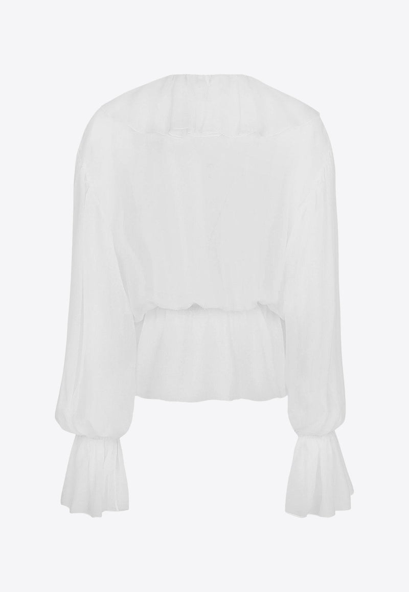 V-neck Ruffled Silk Blouse