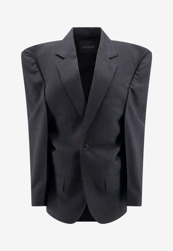 Pinstripe Cut-Away Wool Blazer