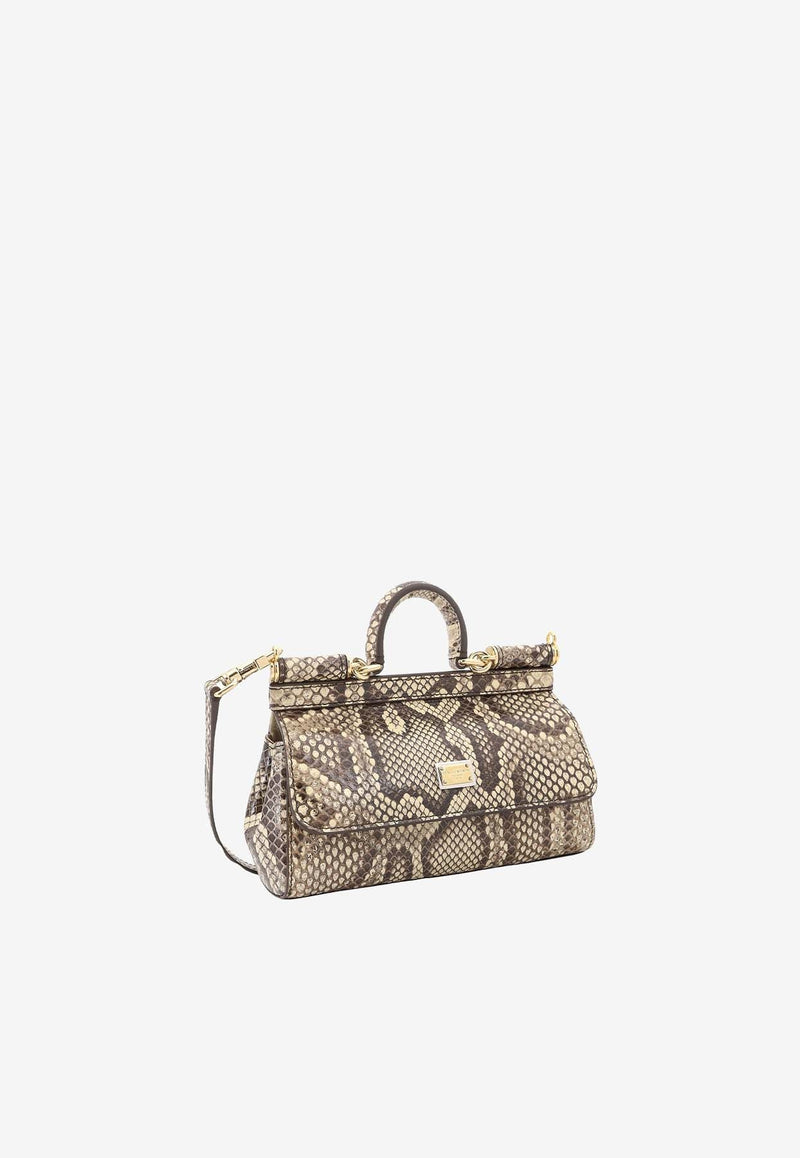 Small Sicily Python Skin Top Handle Bag