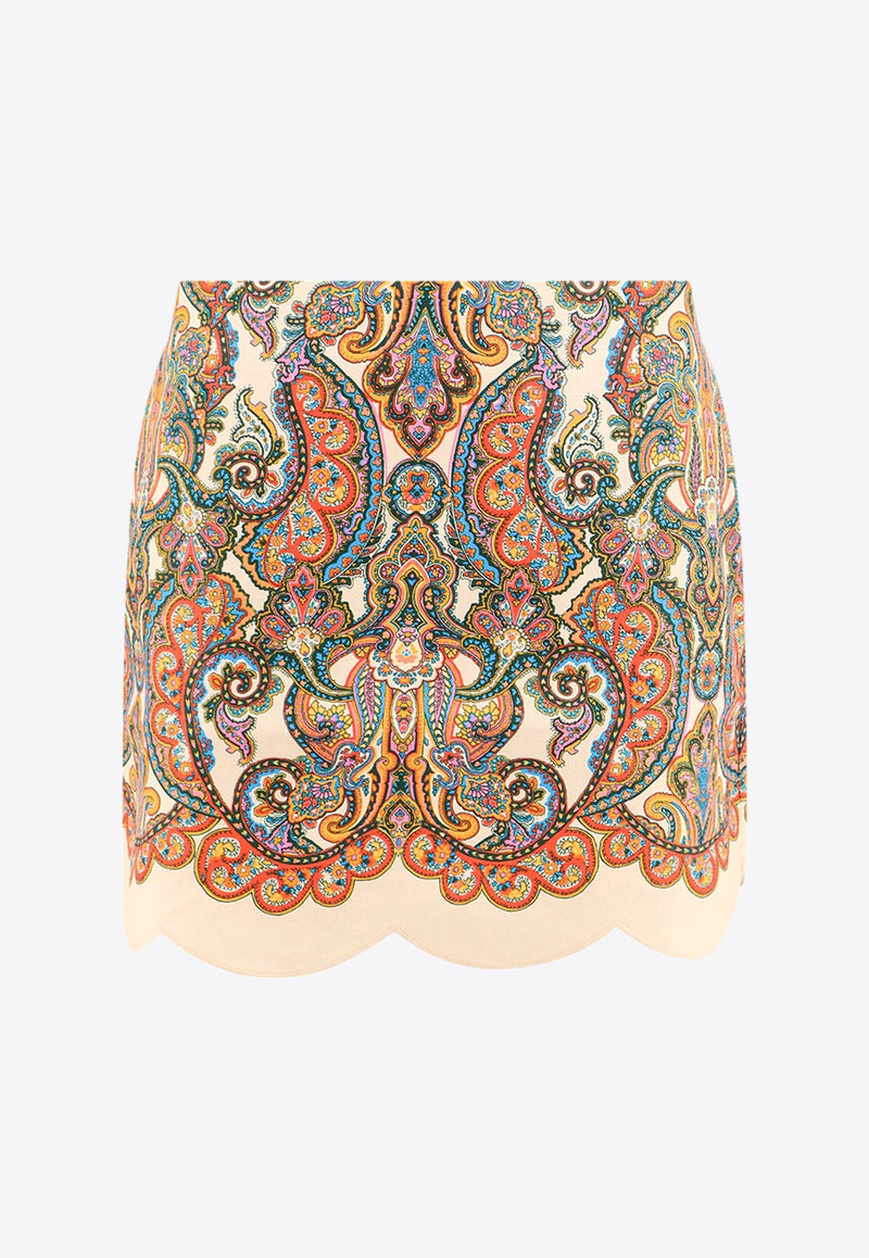 Ottie Paisley Print Scalloped Mini Skirt