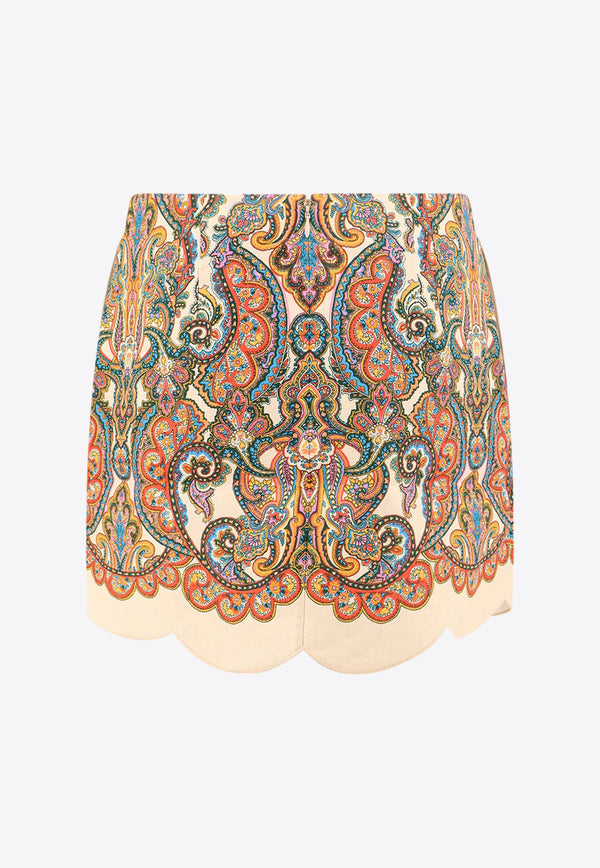 Ottie Paisley Print Scalloped Mini Skirt