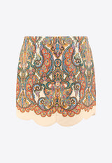 Ottie Paisley Print Scalloped Mini Skirt