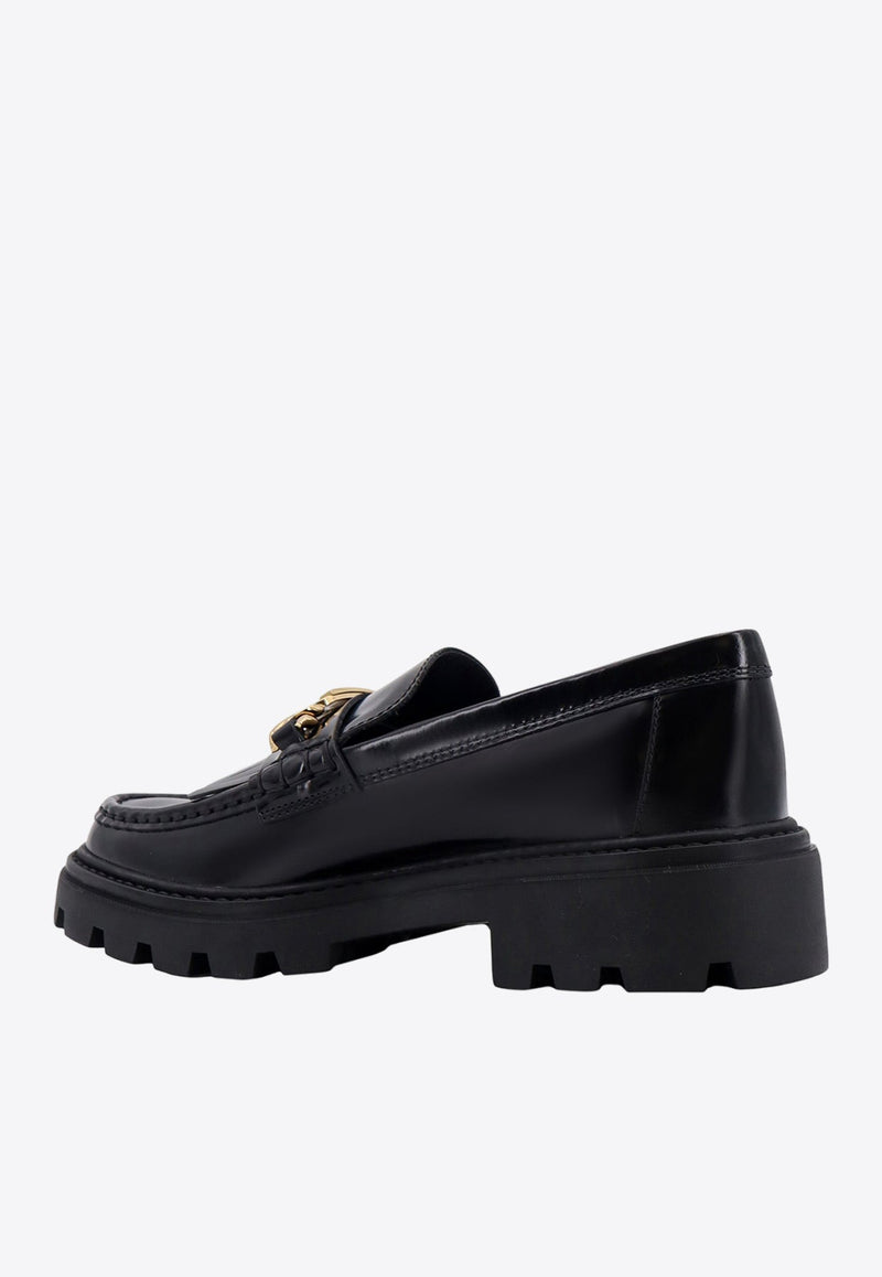 Fringed Semi-Shiny Leather Loafers