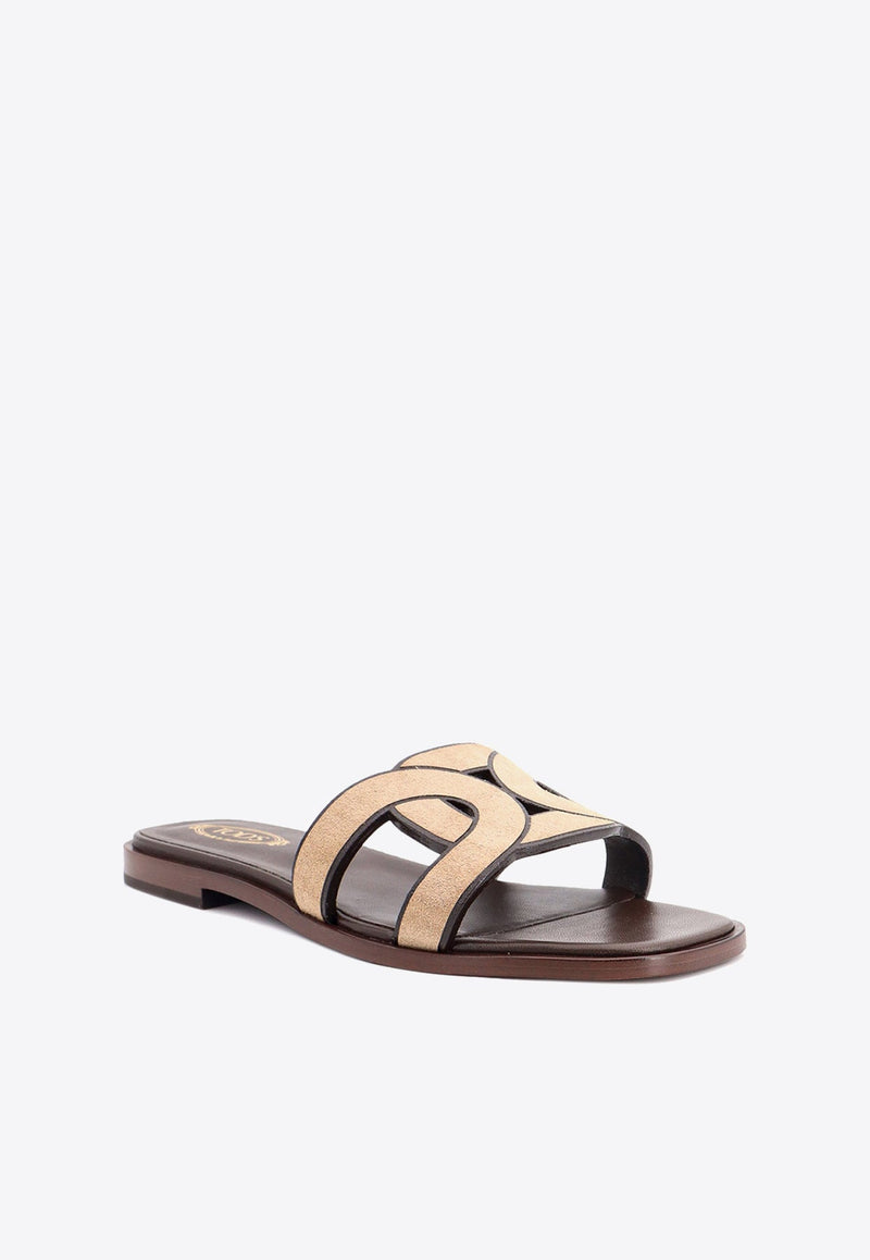 Contoured Strap Flat Sandals in Suede