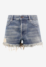 Logo Patch Frayed Denim Shorts