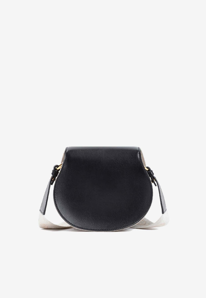 Small Marcie Saddle Crossbody Bag in Linen and Leather