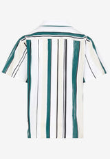 Logo-Embroidered Striped Bowling Shirt