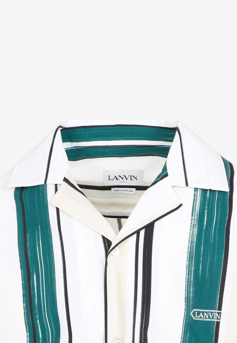 Logo-Embroidered Striped Bowling Shirt