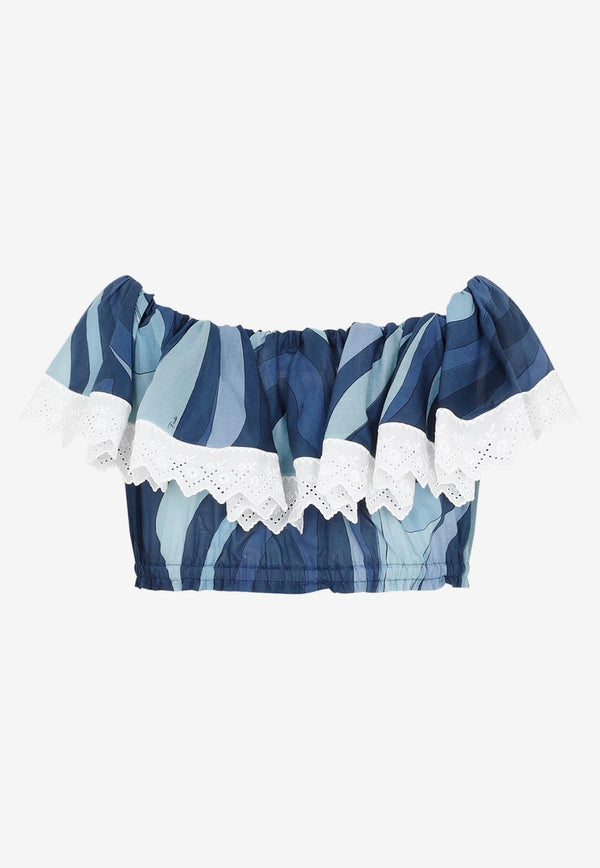Marmo Print Off-Shoulder Cropped Top