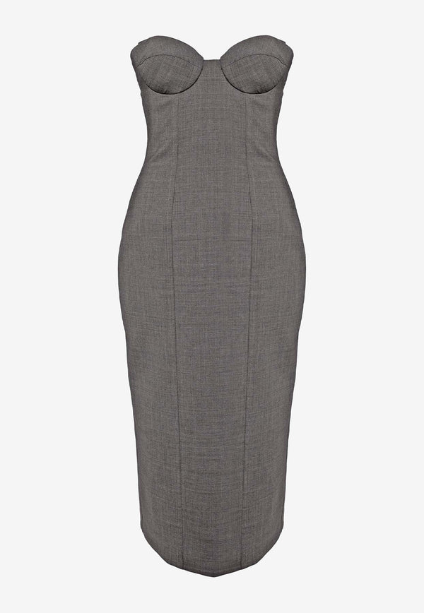 Strapless Wool-Blend Midi Corset Dress