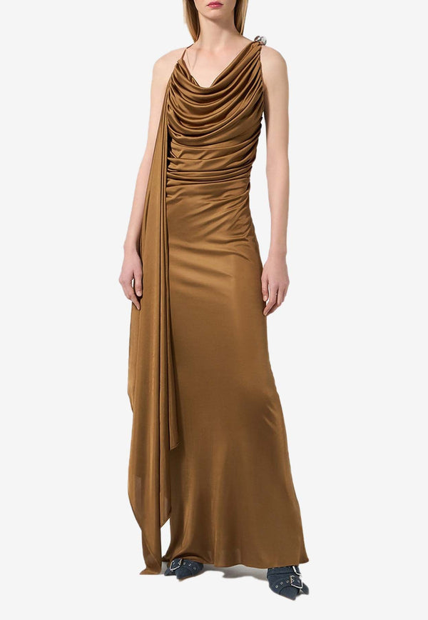 Draped Satin Maxi Dress