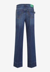 High-Waisted Logo-Patch Straight-Leg Jeans