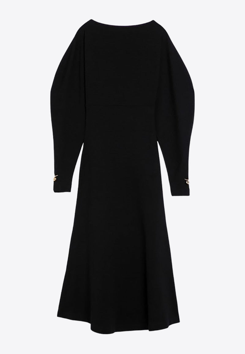 Voluminous-Sleeved Midi Dress