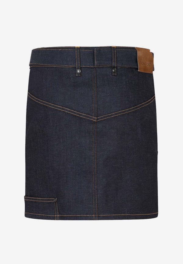 Belted Mini Denim Skirt