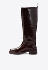 Celia Riding Boots in Croc-Embossed Leather