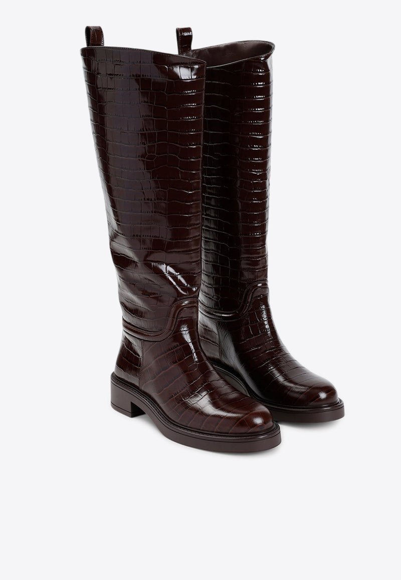 Celia Riding Boots in Croc-Embossed Leather