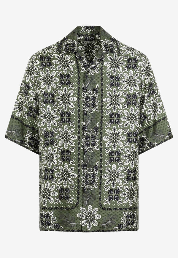 Short-Sleeved Silk Floral Shirt