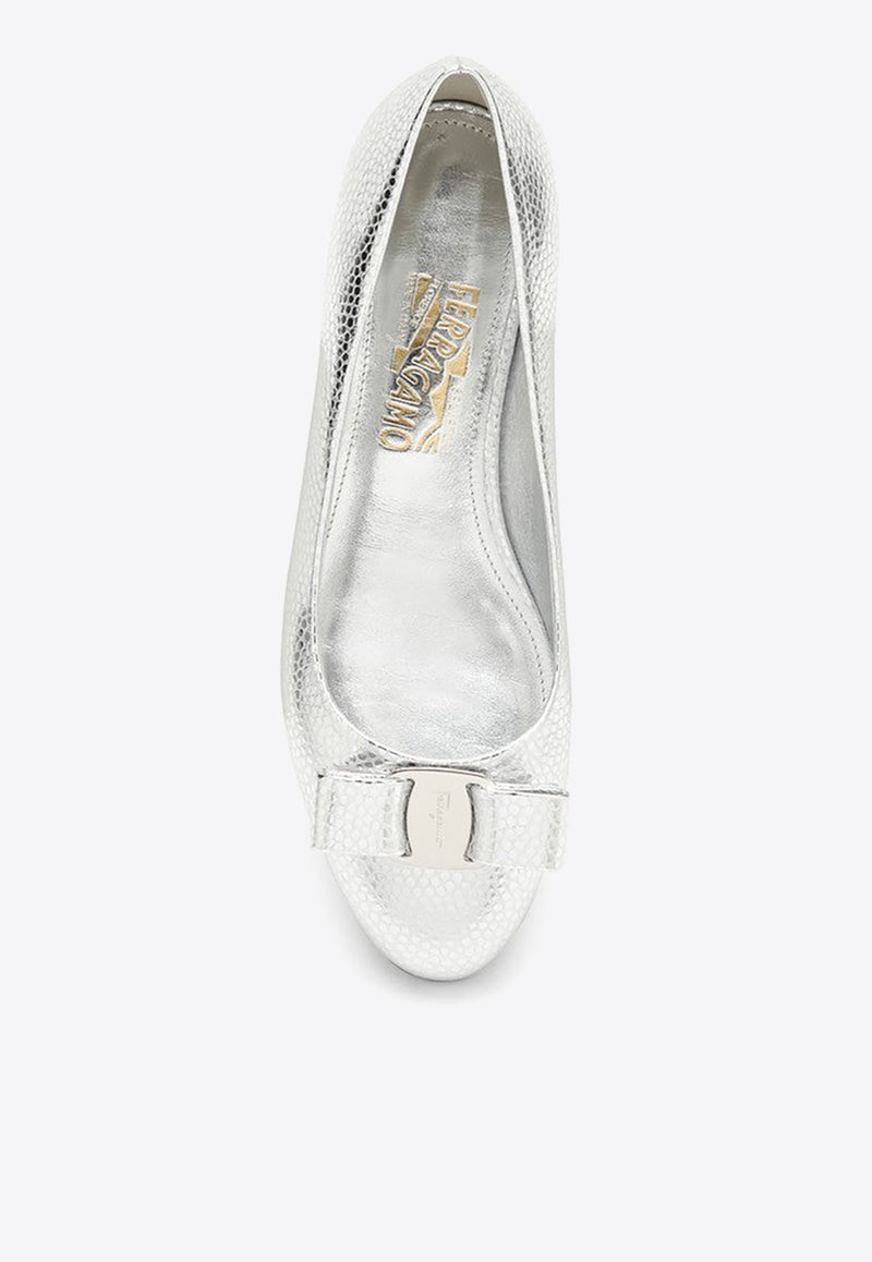 Vara bow Metallic-Leather Ballerina Shoes