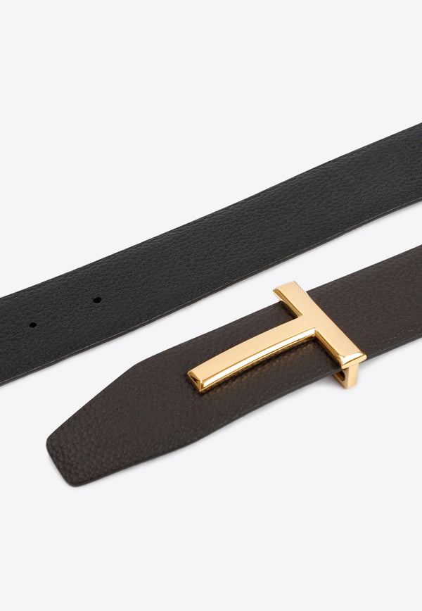 Reversible Grained Calf Leather Belt with T-Buckle
