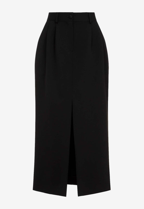 Wool Midi Tuxedo Pencil Skirt