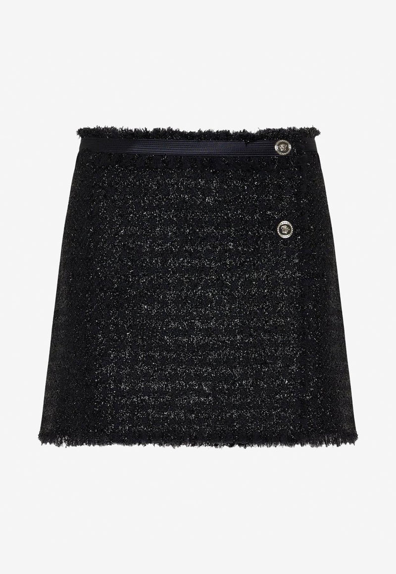 Frayed Tweed Wrap Mini Skirt