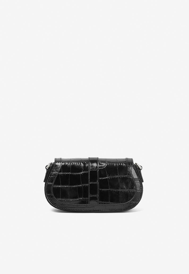 Mini Greca Goddess Shoulder Bag in Croc-Effect Leather