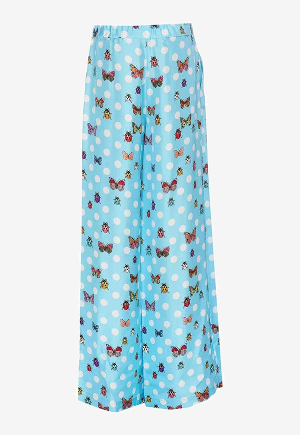 Butterflies Polka Dot Wide-Leg Pants